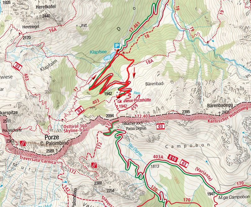 Porzehütte (1942m) vom Klapfsee Porzehütte (1942m) vom Klapfsee