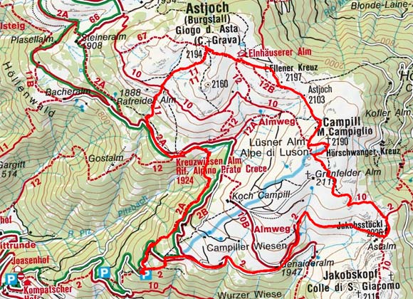 Astjoch-Campillberg (2194/2190 m) vom Parkplatz Schwaiger Böden Astjoch-Campillberg (2194/2190 m) vom Parkplatz Schwaiger Böden
