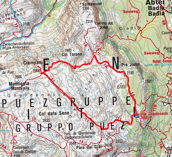 Ciampani (2668 m) von der Gardenacia-Hütte Ciampani (2668 m) von der Gardenacia-Hütte