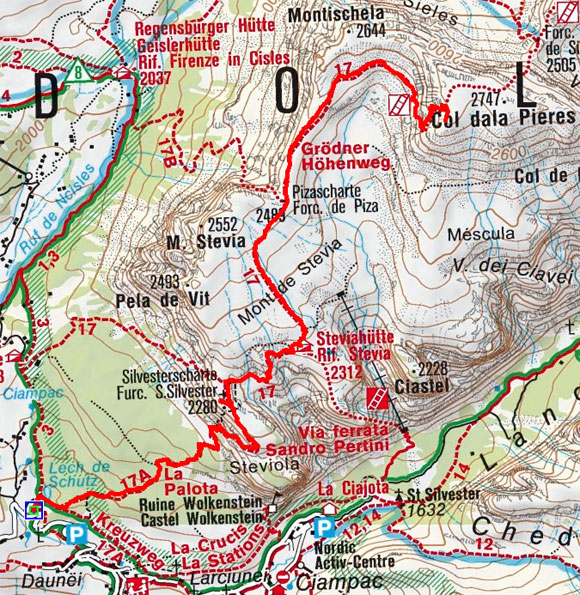 Col dala Pieres (2747 m) vom Parkplatz Daunei Col dala Pieres (2747 m) vom Parkplatz Daunei