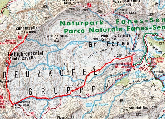 Heiligkreuzkofel-Zehnerspitze (2907/3026 m) von der Lavarellahütte Heiligkreuzkofel-Zehnerspitze (2907/3026 m) von der Lavarellahütte
