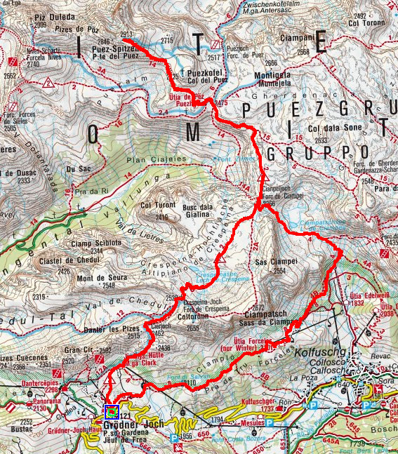 Östliche Puezspitze (2913 m) vom Grödner Joch Östliche Puezspitze (2913 m) vom Grödner Joch