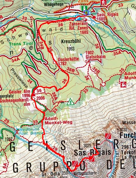 Sass Rigais (3025 m) von der Zanser Alm Sass Rigais (3025 m) von der Zanser Alm