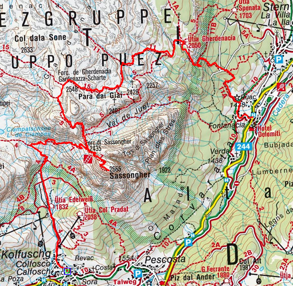 Sassongher–Gardenacia Überschreitung (2665 m) von Kolfuschg Sassongher–Gardenacia Überschreitung (2665 m) von Kolfuschg