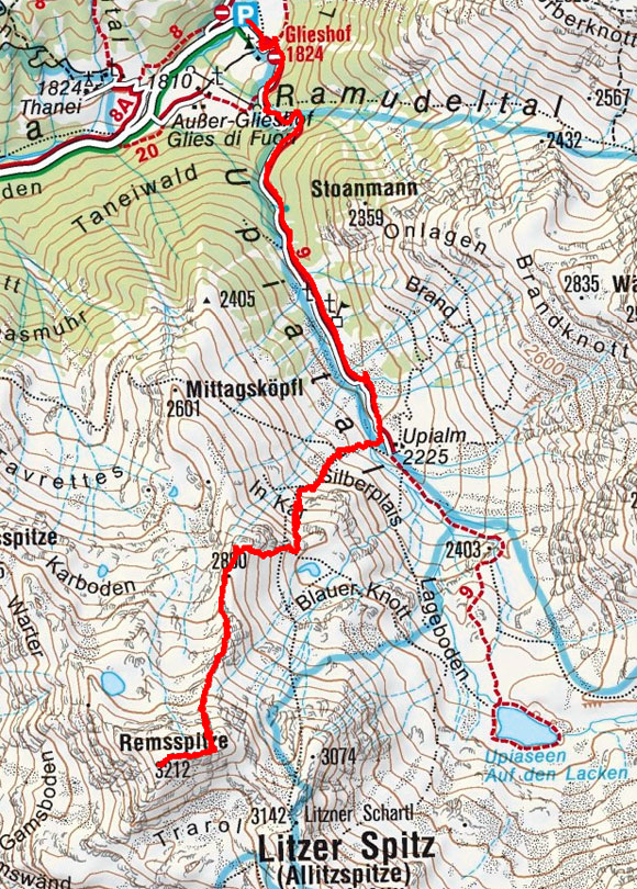 Rems Spitze (3212 m) vom Almhotel Glieshof Rems Spitze (3212 m) vom Almhotel Glieshof