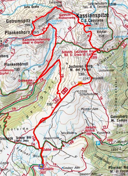 Getrumspitze-Kassianspitze (2569/2581 m) von der Stöffl Hütte Getrumspitze-Kassianspitze (2569/2581 m) von der Stöffl Hütte