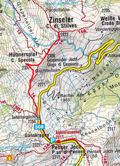 Zinseler-Hühnerspiel (2357/2422 m) vom Penserjoch Zinseler-Hühnerspiel (2357/2422 m) vom Penserjoch