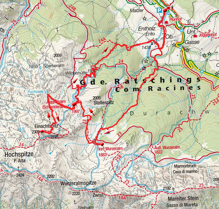 Einachtspitze (2305m) vom Weiler Gasse Einachtspitze (2305m) vom Weiler Gasse