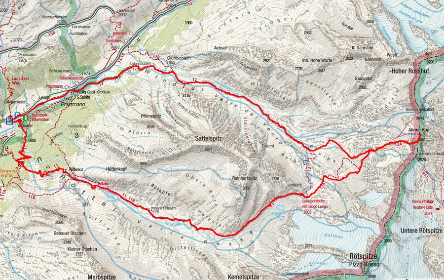 Ahrner Kopf (3051 m) von Kasern durch das Windtal Ahrner Kopf (3051 m) von Kasern durch das Windtal