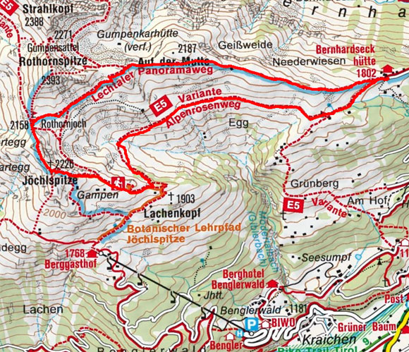 Joechelspitze-Rundtour (2226 m) von der Bernhardseck Hütte Joechelspitze-Rundtour (2226 m) von der Bernhardseck Hütte