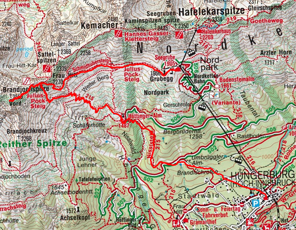 Vordere Brandjochspitze von der Seegrube mit Abstieg über Höttingeralm Vordere Brandjochspitze von der Seegrube mit Abstieg über Höttingeralm