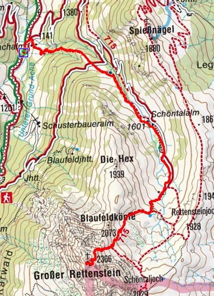 Großer Rettenstein (2366 m) vom Parkplatz Hintenbach Großer Rettenstein (2366 m) vom Parkplatz Hintenbach