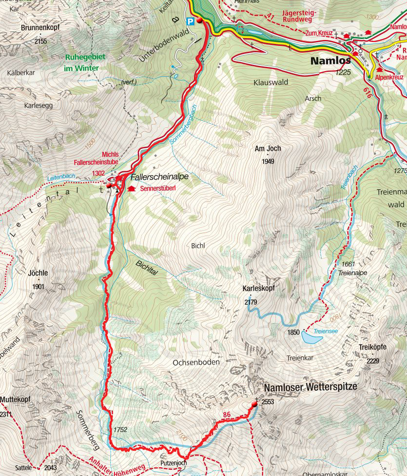 Namloser Wetterspitze (2553m) vom Wanderparkplatz Fallerscheinalpe Namloser Wetterspitze (2553m) vom Wanderparkplatz Fallerscheinalpe
