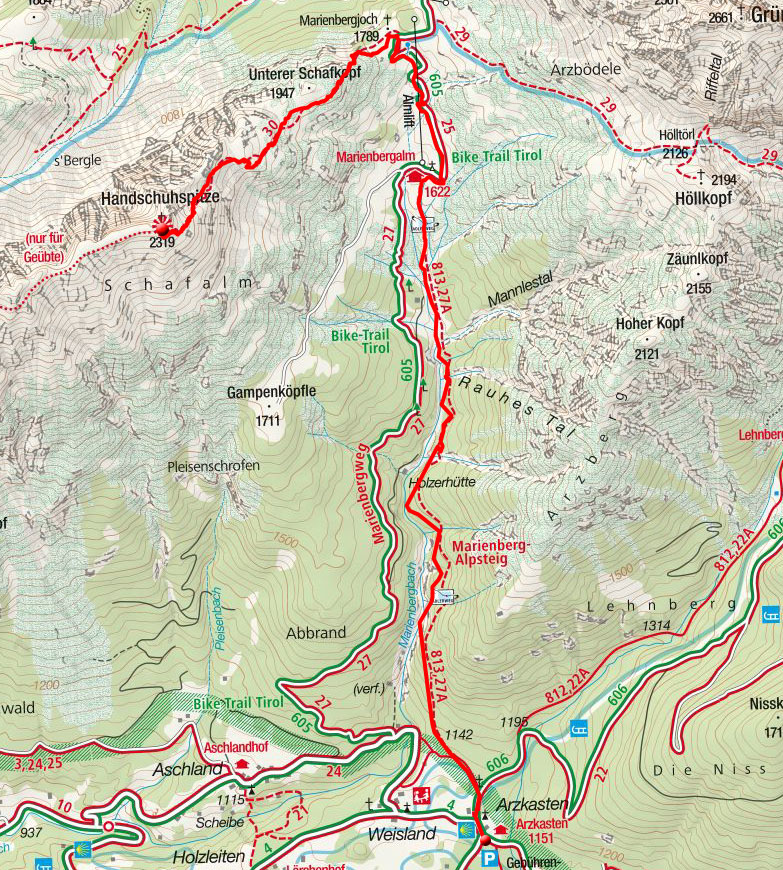 Handschuhspitze, 2319m – Bergtour vom Gasthaus Arzkasten Handschuhspitze, 2319m – Bergtour vom Gasthaus Arzkasten