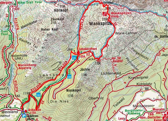 Wankspitze-Klettersteig (2.209 m) vom Gasthof Arzkasten Wankspitze-Klettersteig (2.209 m) vom Gasthof Arzkasten