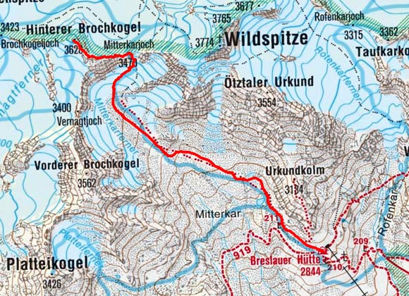 Hinterer Brochkogel (3628 m) von der Breslauer Hütte Hinterer Brochkogel (3628 m) von der Breslauer Hütte