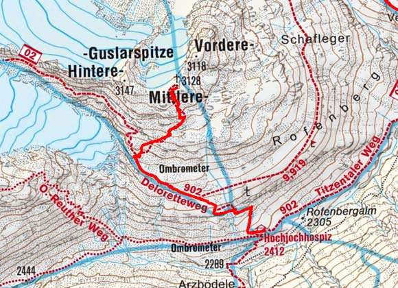 Mittlere Guslarspitze (3128 m) vom Hochjochhospiz Mittlere Guslarspitze (3128 m) vom Hochjochhospiz