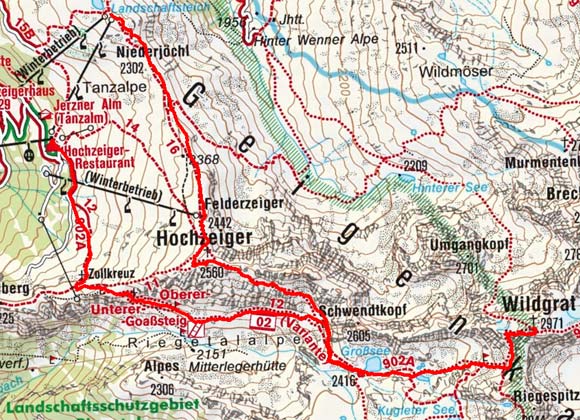 Wildgrat (2971 m) über den Hochzeiger Wildgrat (2971 m) über den Hochzeiger