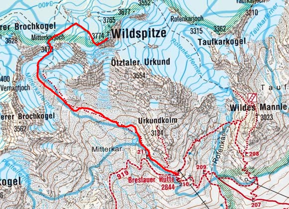 Wildspitze (3774 m) von der Breslauer Hütte Wildspitze (3774 m) von der Breslauer Hütte