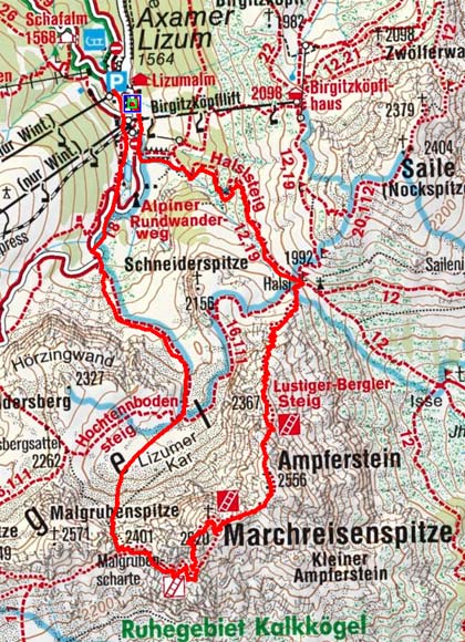 Ampferstein und Marchreisenspitze (2556/2620 m) aus der Axamer Lizum Ampferstein und Marchreisenspitze (2556/2620 m) aus der Axamer Lizum