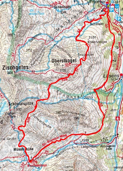 Höhenweg Praxmar-Westfalenhaus Höhenweg Praxmar-Westfalenhaus