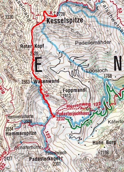 Kesselspitze (2728 m) vom Padasterjochhaus Kesselspitze (2728 m) vom Padasterjochhaus