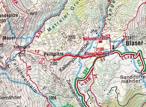 Peilspitze (2392 m) von der Blaserhütte Peilspitze (2392 m) von der Blaserhütte