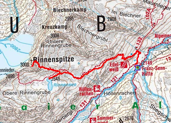 Rinnenspitze (3003 m) von der Franz Senn Hütte Rinnenspitze (3003 m) von der Franz Senn Hütte