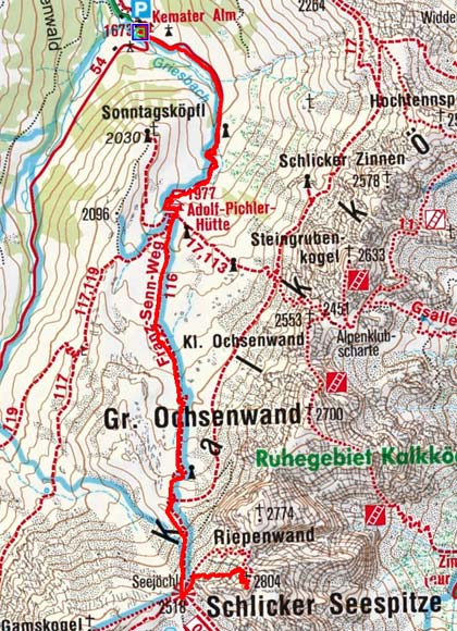 Schlicker Seespitze (2804 m) von der Kemater Alm Schlicker Seespitze (2804 m) von der Kemater Alm