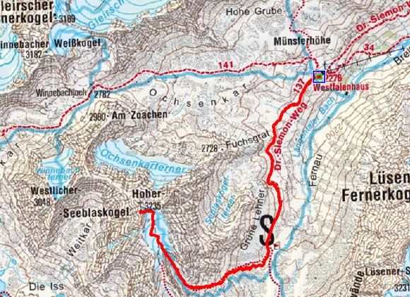 Hoher Seeblaskogel (3235 m) vom Westfalenhaus Hoher Seeblaskogel (3235 m) vom Westfalenhaus