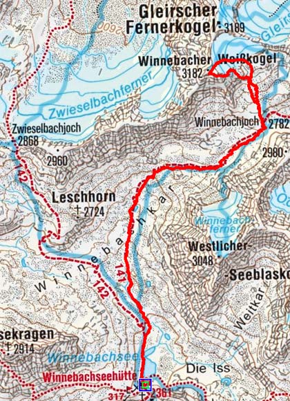 Winnebacher Weißkogel (3.182 m) von der Winnebachseehütte Winnebacher Weißkogel (3.182 m) von der Winnebachseehütte