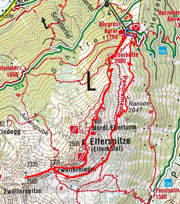Zwölferspitze (2495 m) vom Elfer oder Elferhütte Zwölferspitze (2495 m) vom Elfer oder Elferhütte