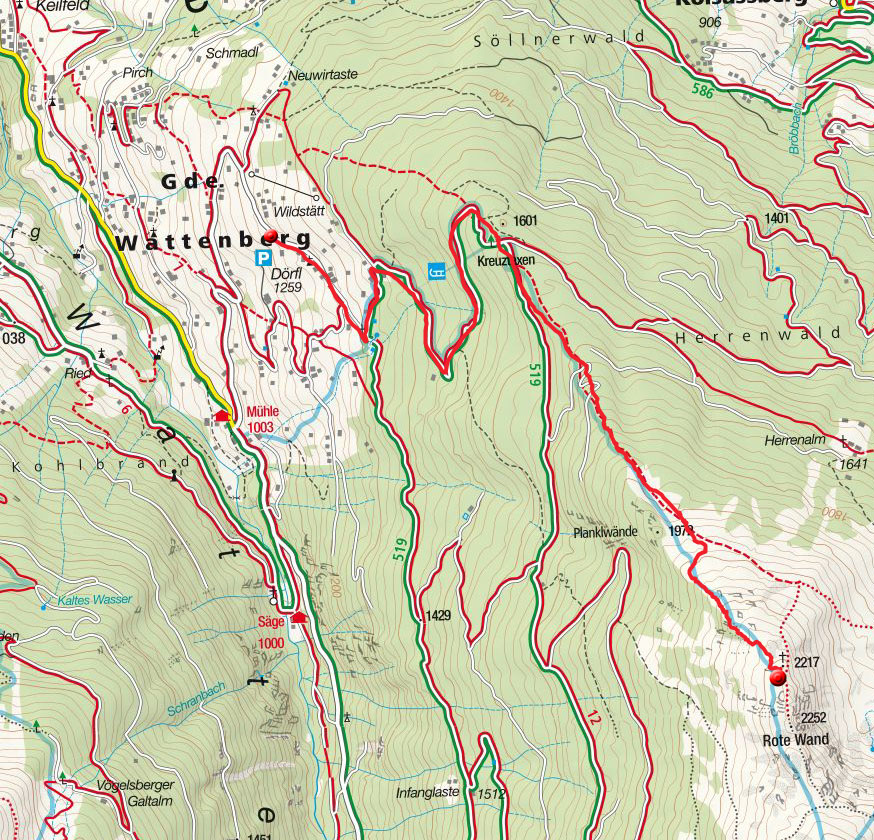 Rote Wand, 2217 m - Bergtour vom Wattenberg Rote Wand, 2217 m - Bergtour vom Wattenberg