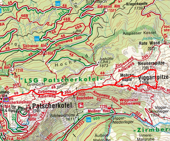Viggarspitze-Neunerspitze (2306/2285 m) von der Patscherkofelbahn Viggarspitze-Neunerspitze (2306/2285 m) von der Patscherkofelbahn