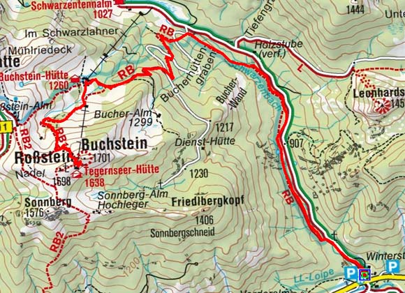 Tegernseer Hütte (1638 m) vom Parkplatz Winterstube Tegernseer Hütte (1638 m) vom Parkplatz Winterstube