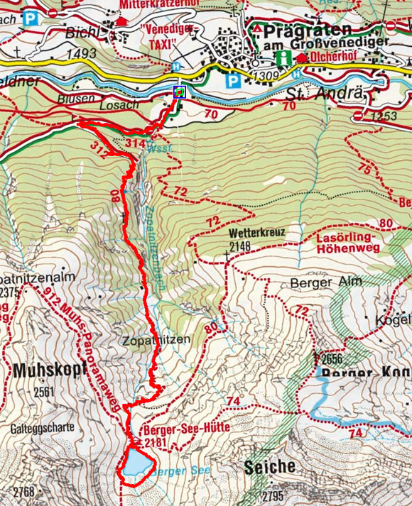 Berger See Hütte (2182 m) durch das Zopanitzental Berger See Hütte (2182 m) durch das Zopanitzental