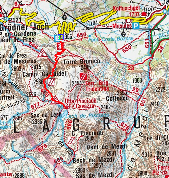 Pisciadu Hütte (2585 m) durch das Val Setus Pisciadu Hütte (2585 m) durch das Val Setus
