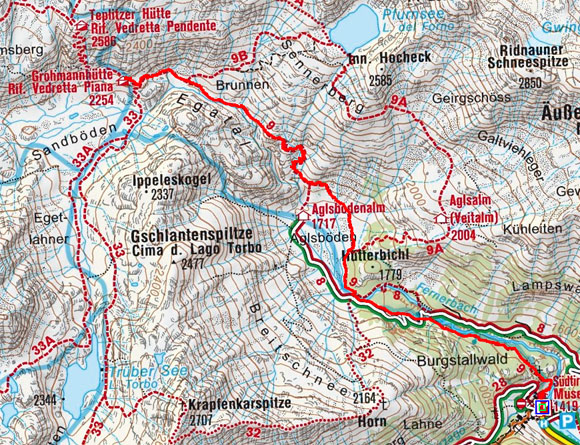 Grohmannhütte (2254 m) aus dem Ridnauntal Grohmannhütte (2254 m) aus dem Ridnauntal