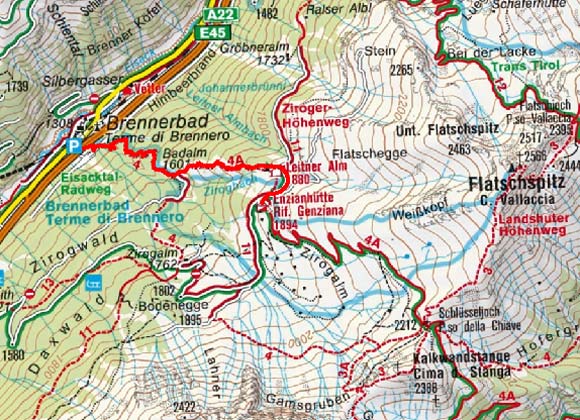 Enzianhütte (1894 m) vom Brennerbad Enzianhütte (1894 m) vom Brennerbad