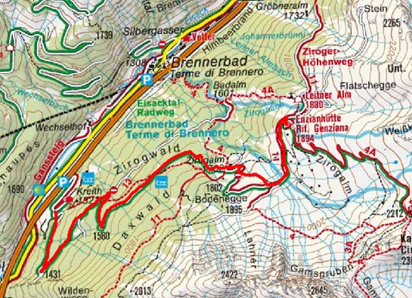 Enzianhütte (1894 m) von Kreith-Fahrstraße Enzianhütte (1894 m) von Kreith-Fahrstraße