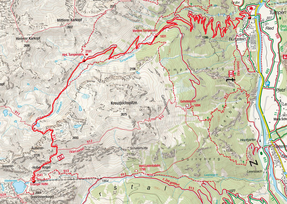 Bike & Hike Tour von Tumpen zur Erlanger Hütte (2550m) Bike & Hike Tour von Tumpen zur Erlanger Hütte (2550m)
