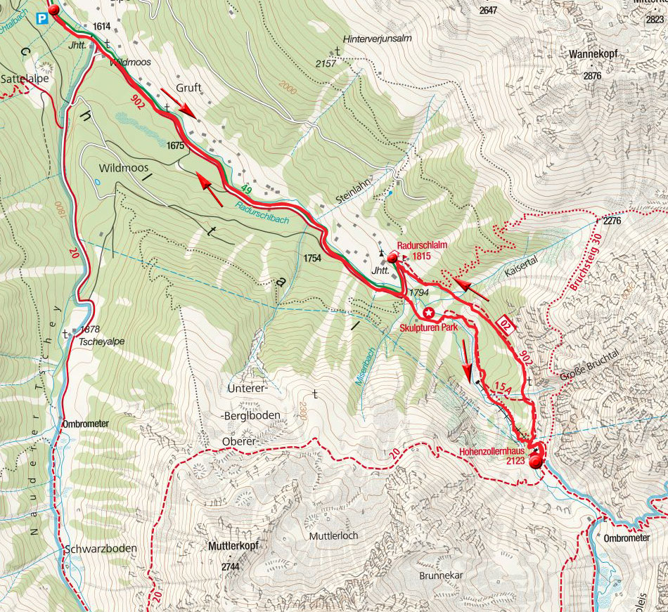Hohenzollernhaus, 2123 m – Wanderung vom Parkplatz Wildmoos Hohenzollernhaus, 2123 m – Wanderung vom Parkplatz Wildmoos