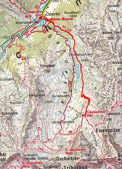 Tribulaunhütte (2064 m) vom Gasthof Feuerstein Tribulaunhütte (2064 m) vom Gasthof Feuerstein