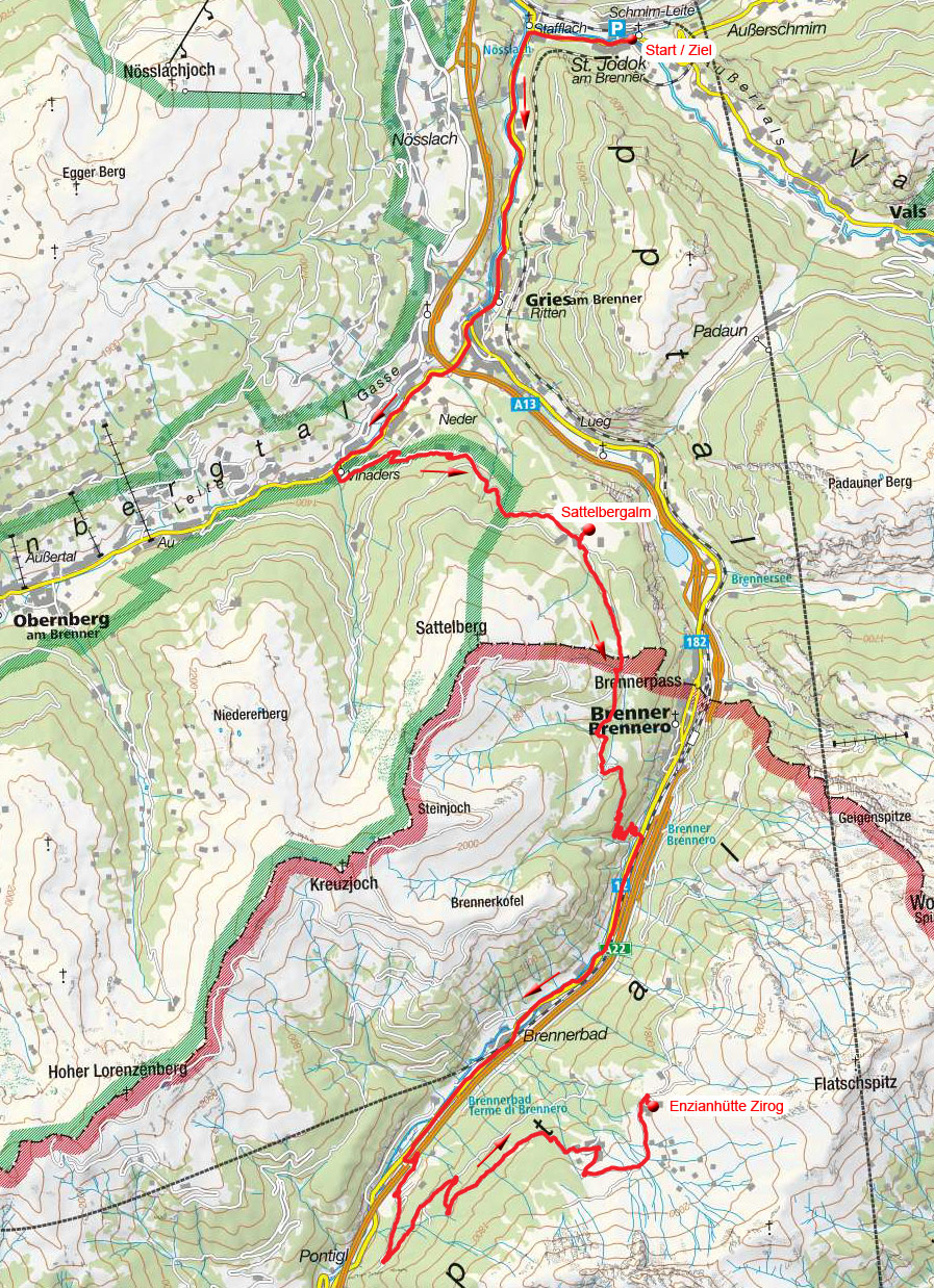Tag 1: Von St. Jodok über die Sattelbergalm zur Enzianhütte Zirog Tag 1: Von St. Jodok über die Sattelbergalm zur Enzianhütte Zirog