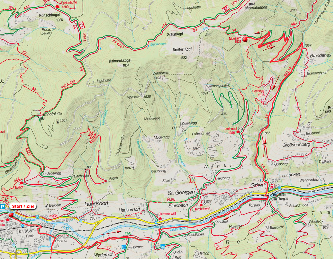 MTB- oder E-Bike-Tour: Moosalm - Adamhütte von Bruck MTB- oder E-Bike-Tour: Moosalm - Adamhütte von Bruck