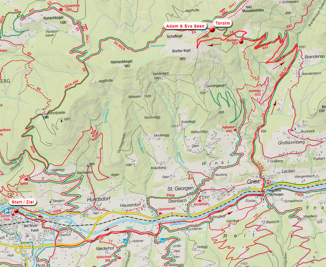 MTB- oder E-Bike-Tour: Toralm und Adam & Evaseen von Bruck MTB- oder E-Bike-Tour: Toralm und Adam & Evaseen von Bruck