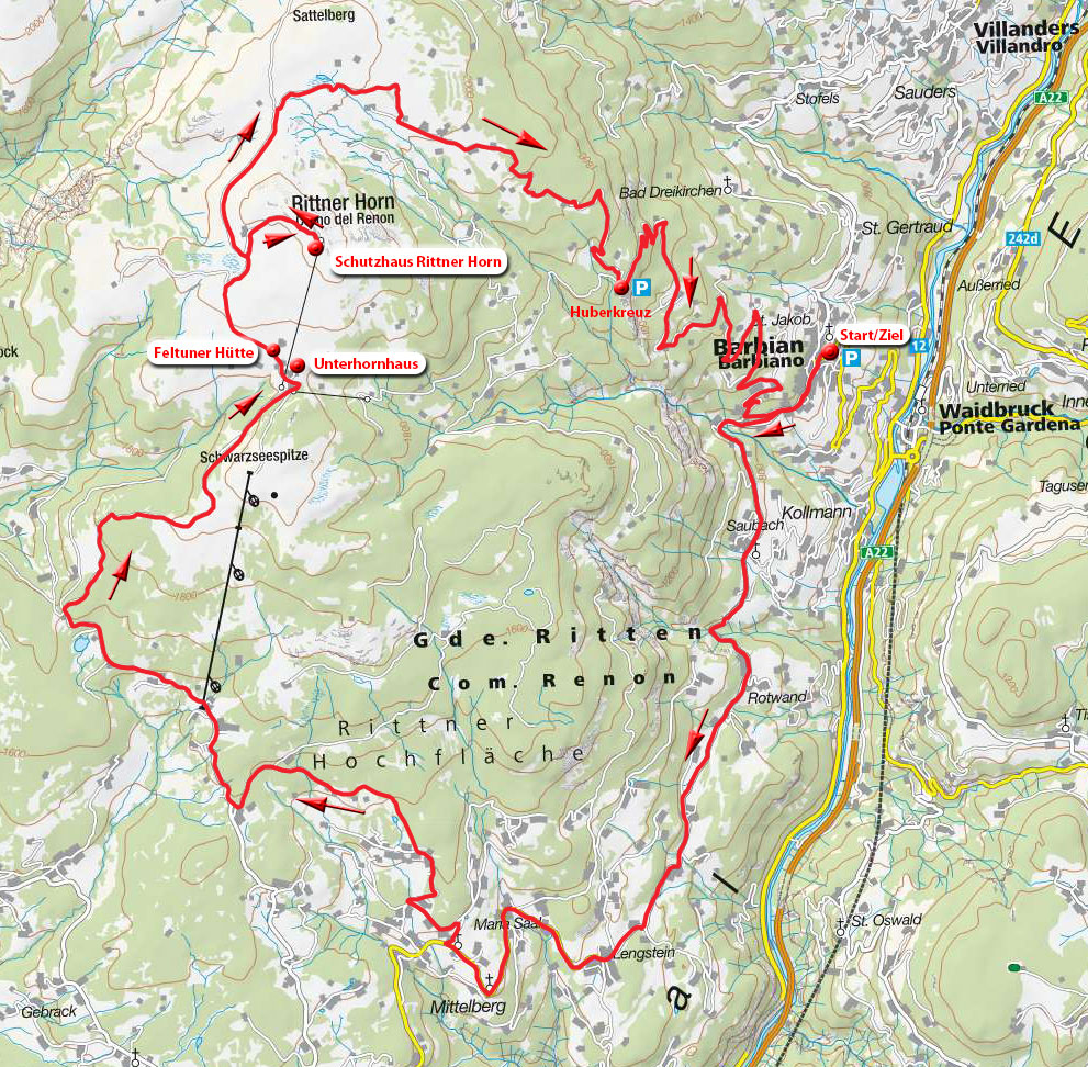 MTB-/E-Bike-Tour: Rittner-Horn-Rundfahrt ausgehend von Barbian MTB-/E-Bike-Tour: Rittner-Horn-Rundfahrt ausgehend von Barbian