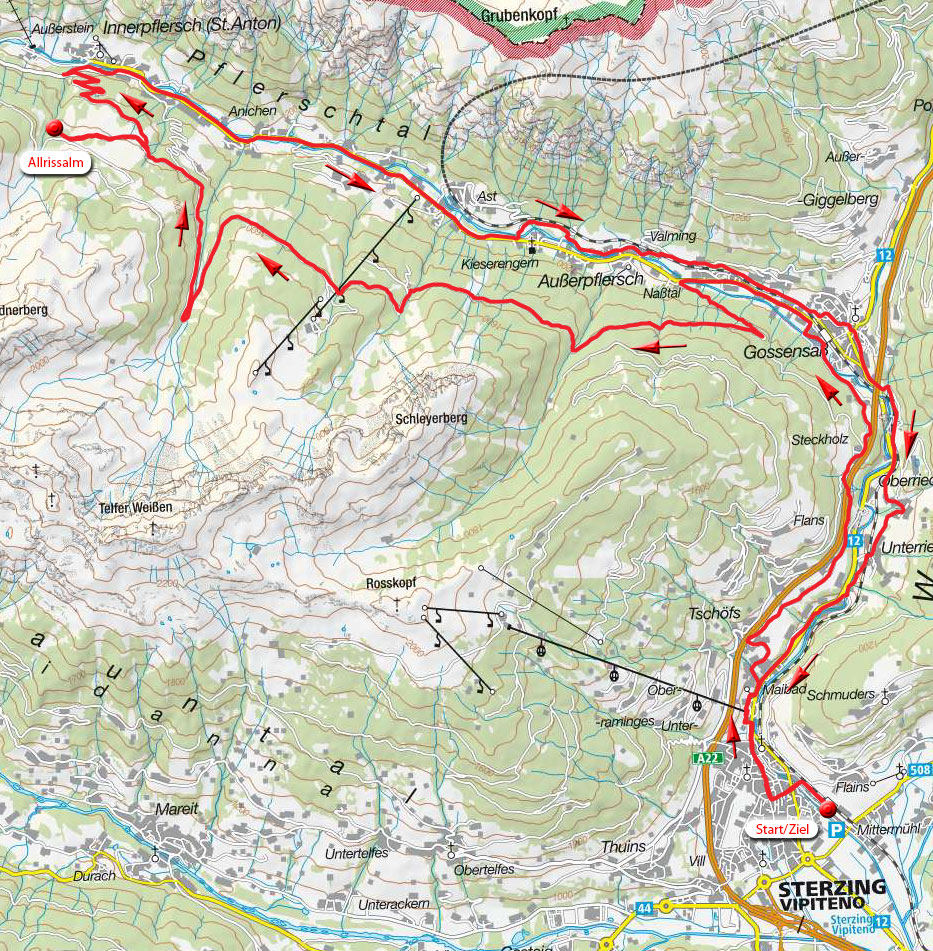 MTB-/E-Bike Rundtour: Allrissalm vom Bahnhof Sterzing MTB-/E-Bike Rundtour: Allrissalm vom Bahnhof Sterzing