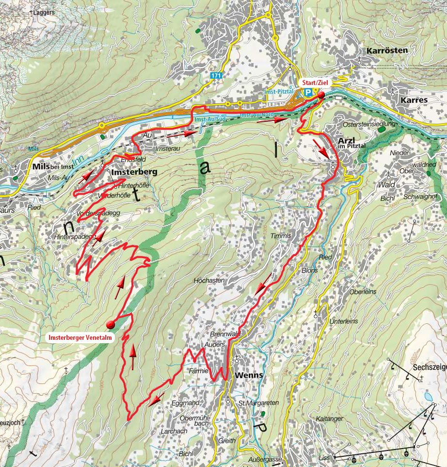 MTB-/E-Bike-Rundtour: Siedlung Königskapelle – Wenns – Venetalm - Imsterberg MTB-/E-Bike-Rundtour: Siedlung Königskapelle – Wenns – Venetalm - Imsterberg