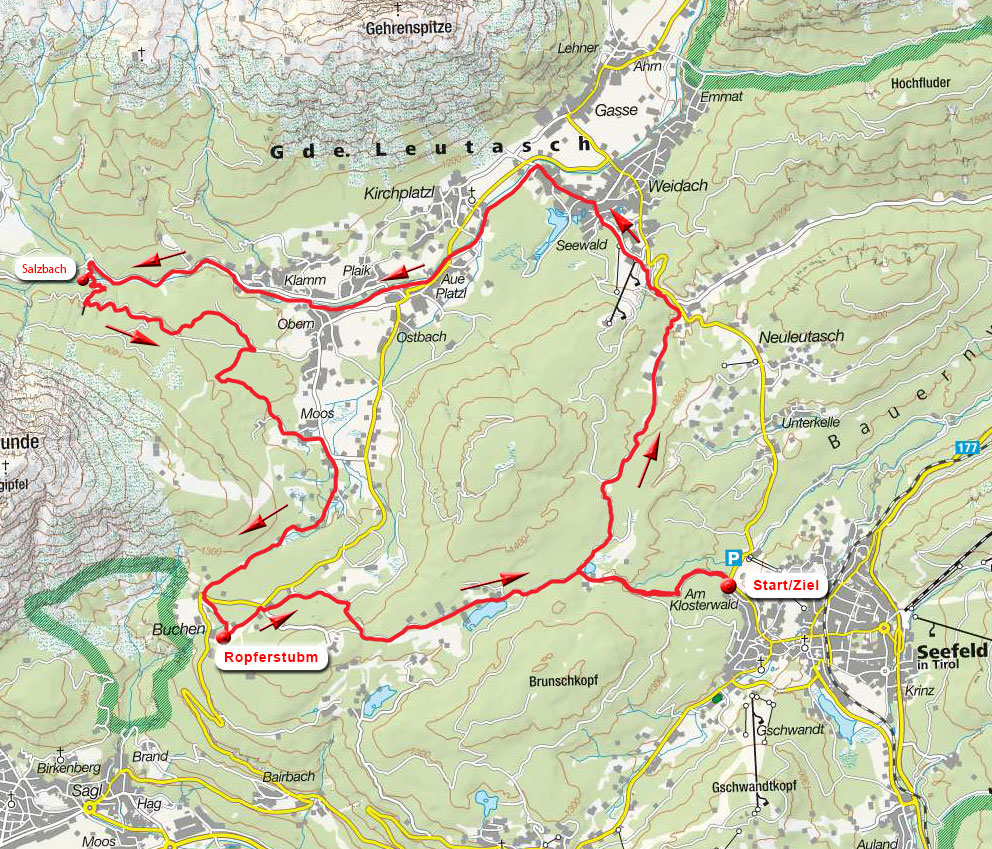MTB-/E-Bike Rundtour: Salzbach – Ropferstubm von Seefeld MTB-/E-Bike Rundtour: Salzbach – Ropferstubm von Seefeld